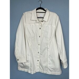 J Jill Women Utility Jacket XL Cream‎ Rayon Blend Button Up Modern No Belt